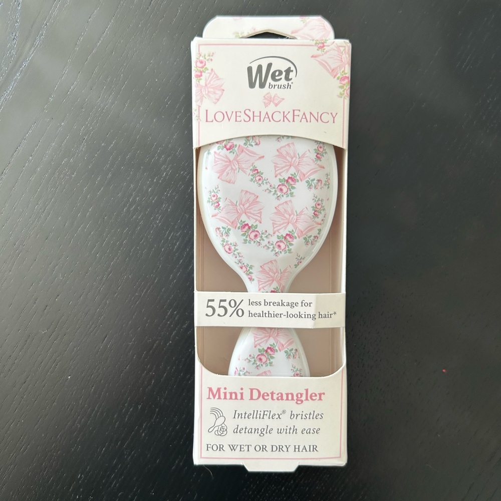 LoveShackFancy Pink Floral Mini Detangler Brush - Rose Beaux